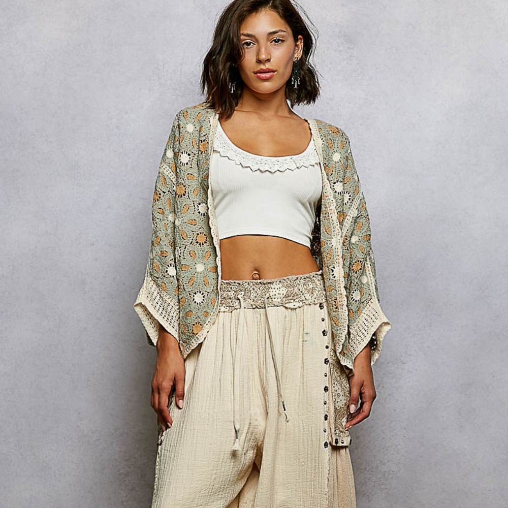 POL Floral Crochet Cardigan
